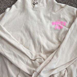 White Fox Cream Hoodie with Pink Logo